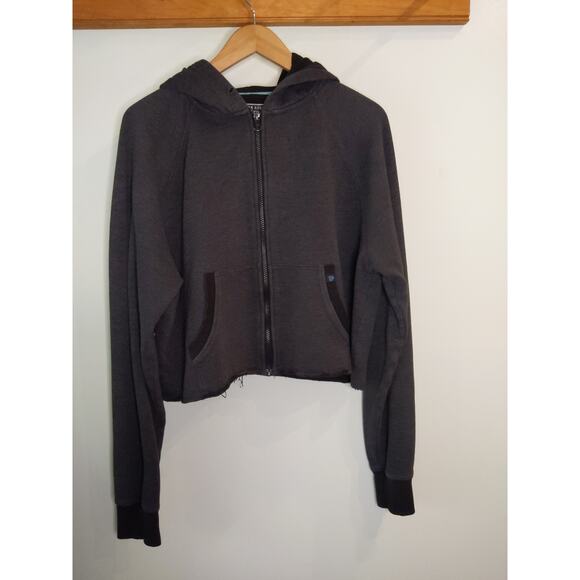 Pact Tops - Pact Apparel Organic Cotton W Sz Large Gray Cropped Hooded Sweatshirt Full Zip
